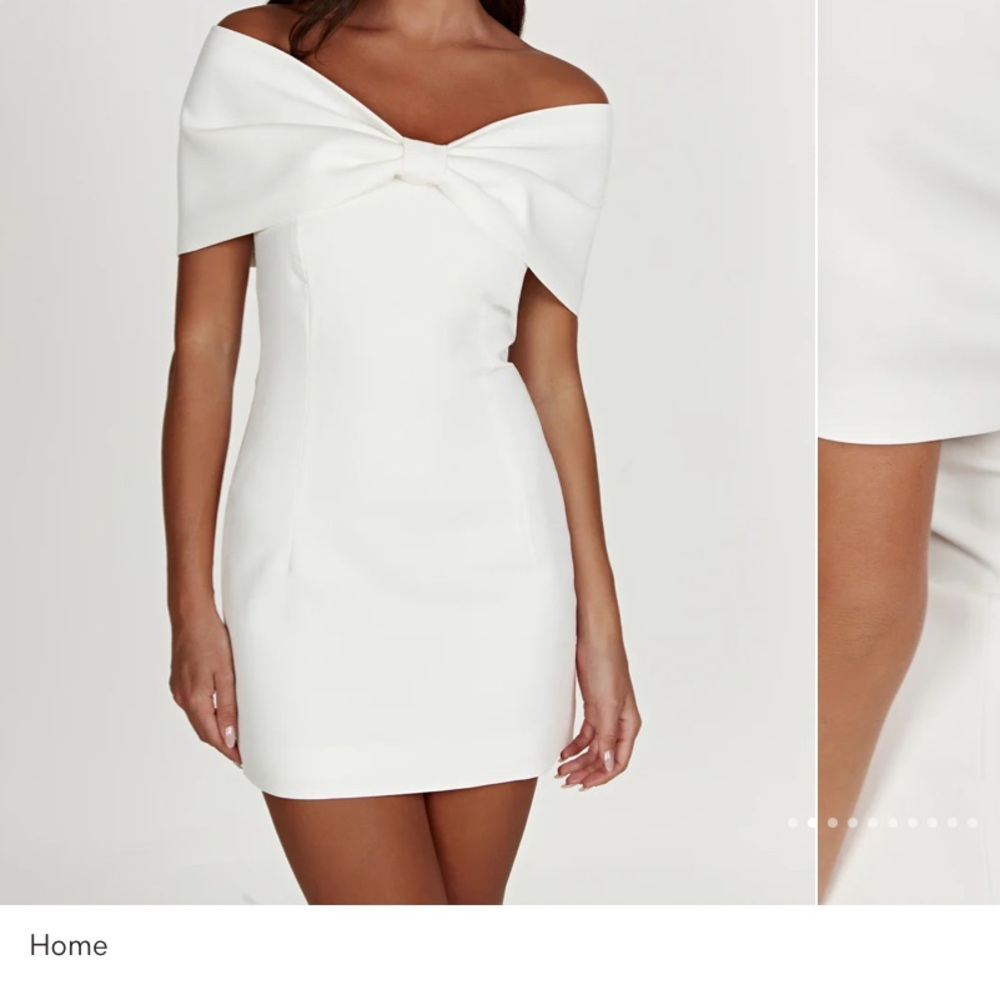 Meshki Gwyneth Off Shoulder Bow Mini Dress - White - Picture 1 of 9